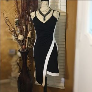 New Asymmetric Black & White Form Fitting Dress